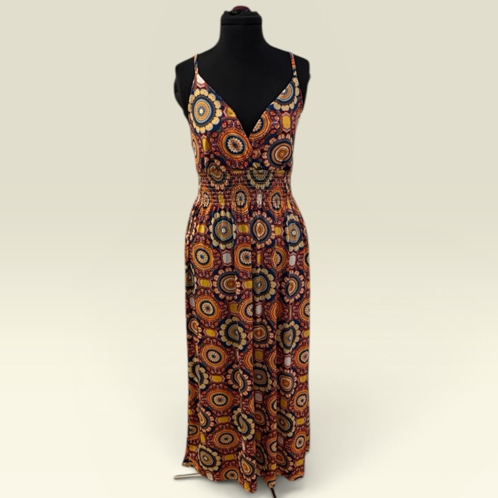 Love Multicolor Spaghetti Strap Maxi Dress with Circular Print